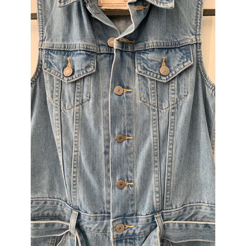 Levis Premium Denim Jumpsuit Light Wash Sleeveless Belted Utility XS Blue - Picture 7 of 11